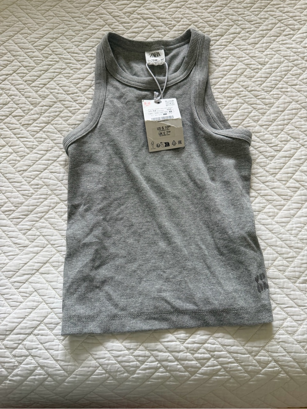 ZARA Kids Light Gray Ribbed Tank Top. Size 11/12. NWT